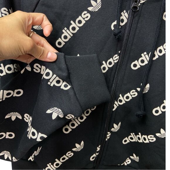 Adidas Originals 'Logomania' repeat logo zip hoodie in black size M - Picture 6 of 8